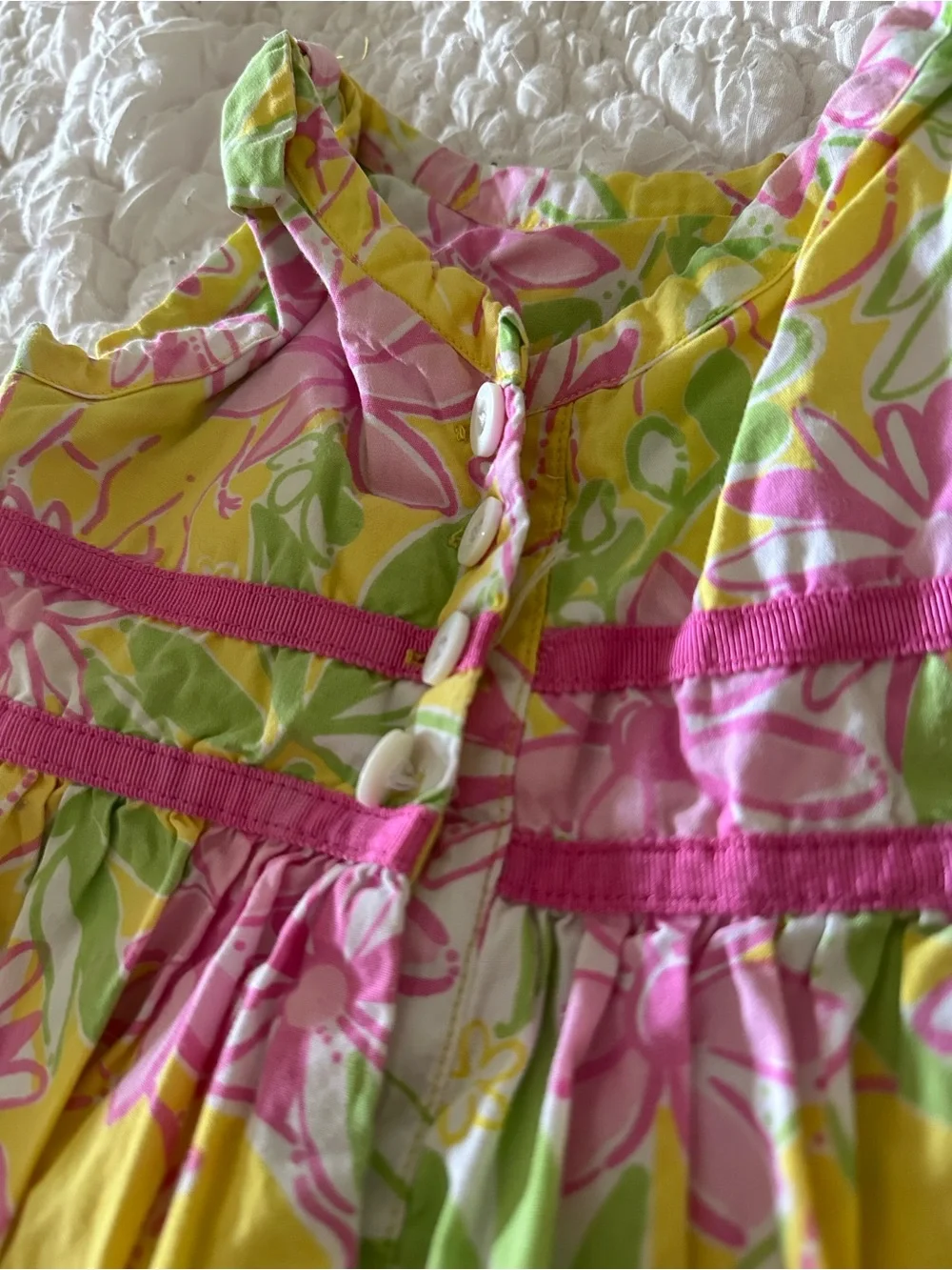 Lilly Pulitzer Yellow Elephant Floral Sundress with Pink and Green Print